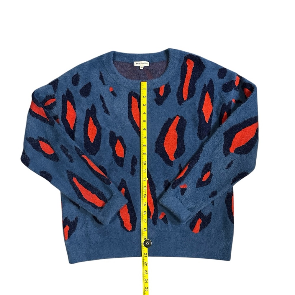 Saint Geraldine Bold Blue and Red Crew Neck Sweater with Playful Pattern